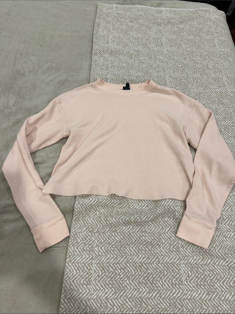 wild fable Pale Blush Cropped Waffle Long-Sleeve Top